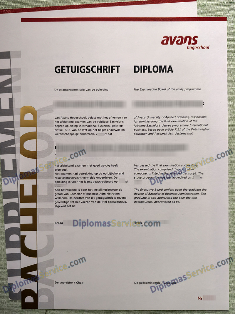 Avans Hogeschool getuigschrift, Avans Hogeschool diploma,
