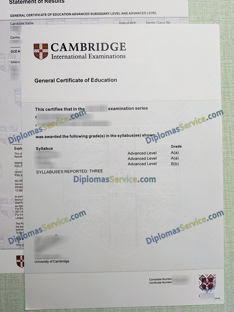 Cambridge A level certificate, Cambridge GCE certificate,