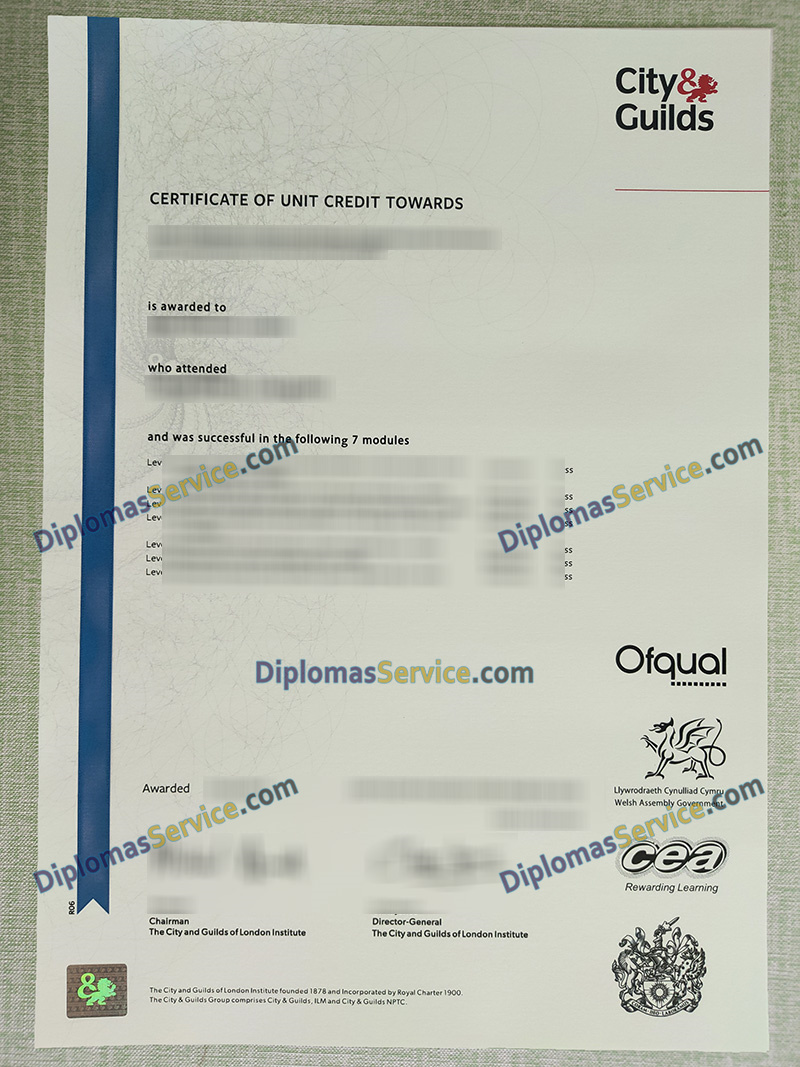 City & Guilds certificate of unit, City & Guilds transcript,