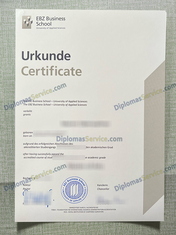 EBZ Business School urkunde, EBZ Business School degree,