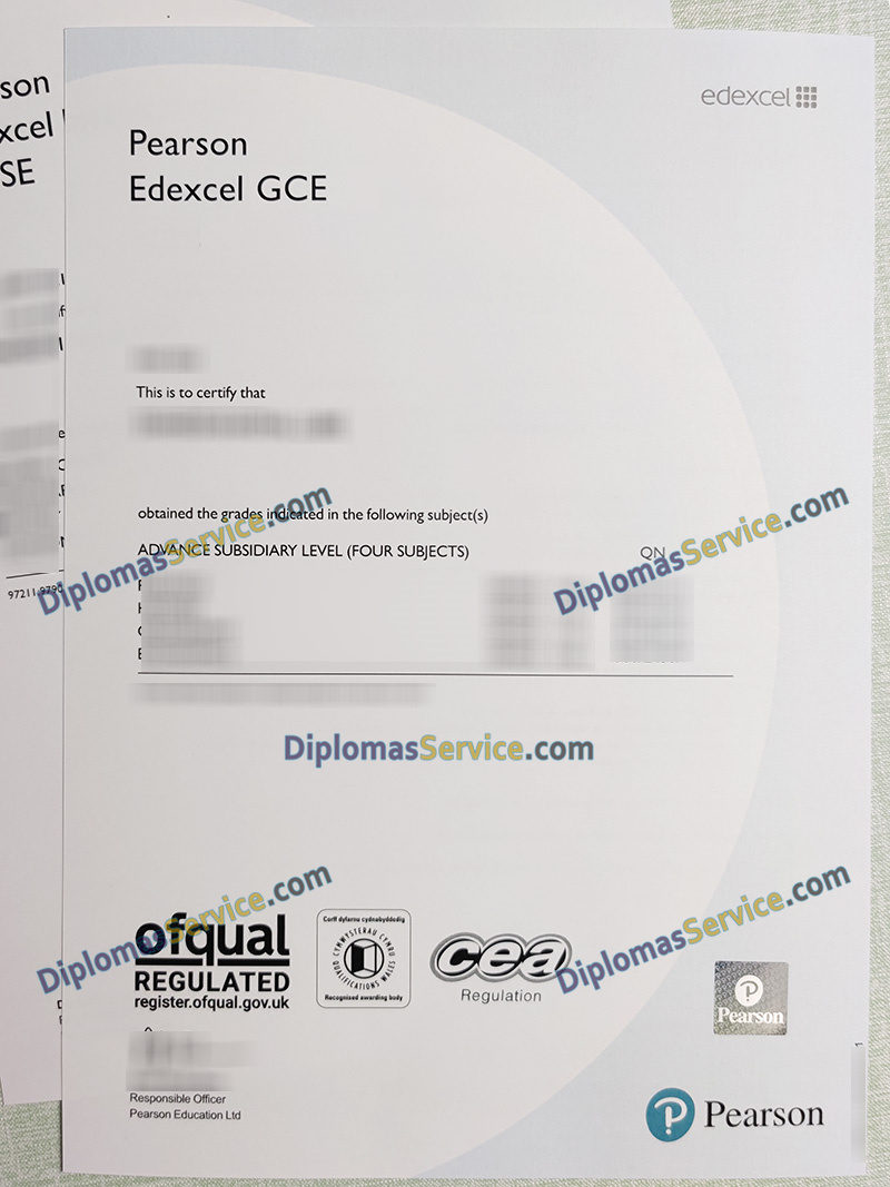 Edexcel GCE certificate, Edexcel GCSE certificate,