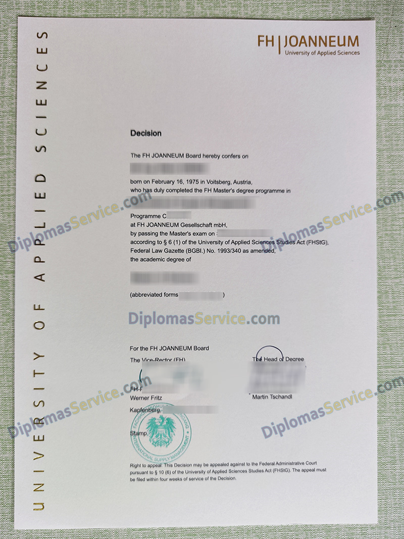 FH Joanneum diploma, FH Joanneum degree,