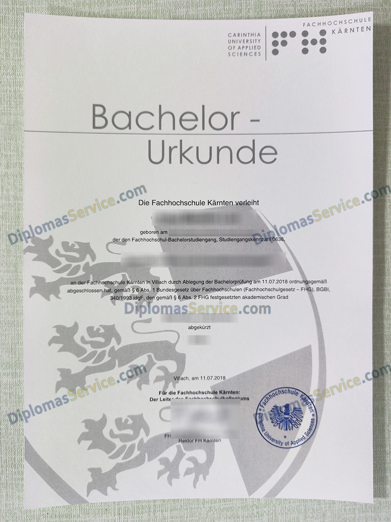 FH Kärnten urkunde, Fachhochschule Kärnten degree,