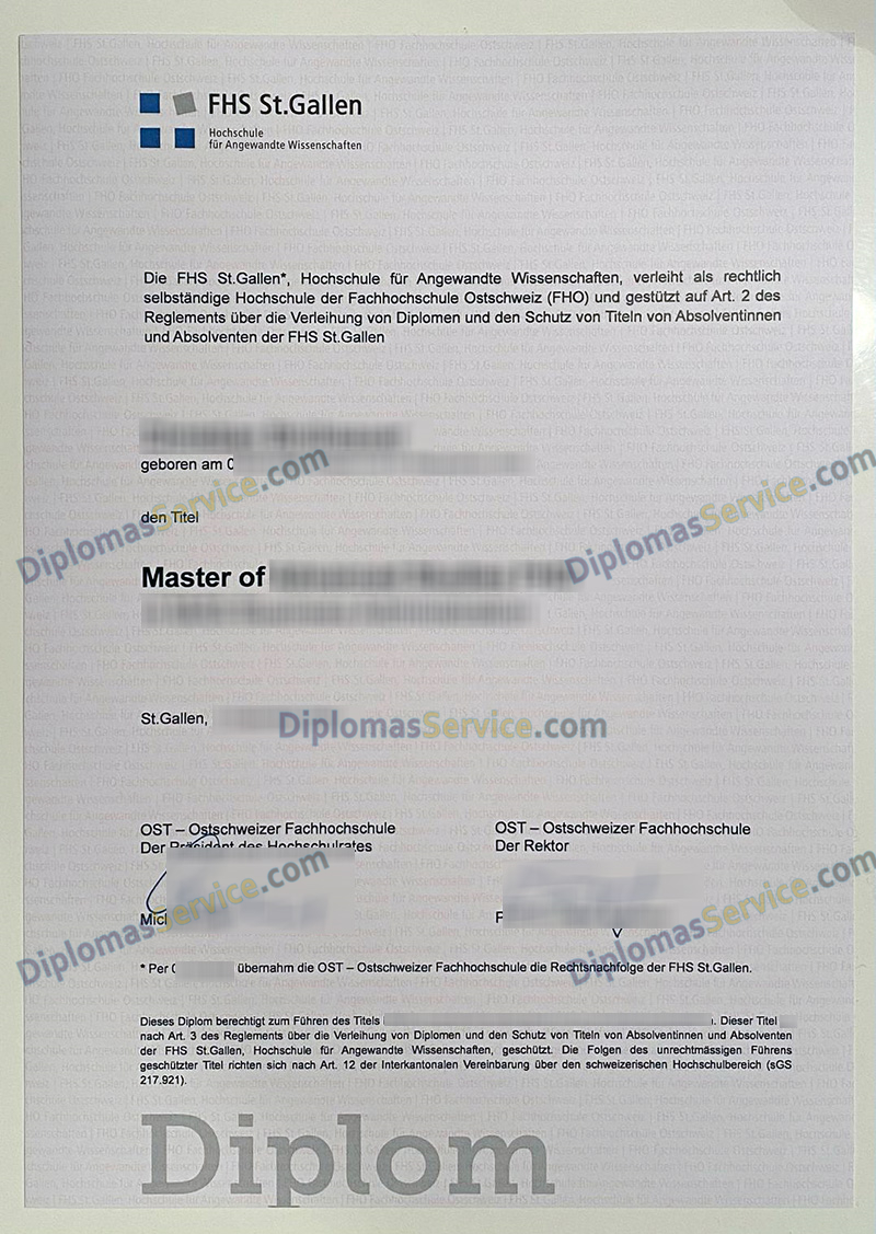 FHS St.Gallen diplom, FHS St.Gallen degree,