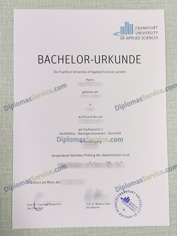 Frankfurt UAS urkunde, Frankfurt University of Applied Sciences degree,