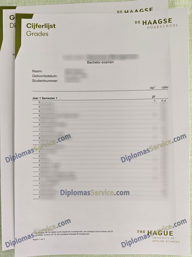 Haagse Hogeschool cijferlijst, Haagse Hogeschool transcript,