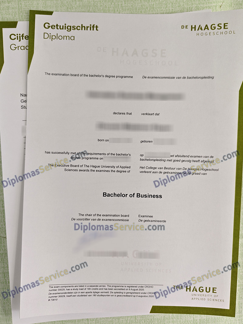 Haagse Hogeschool getuigschrift, Haagse Hogeschool diploma,