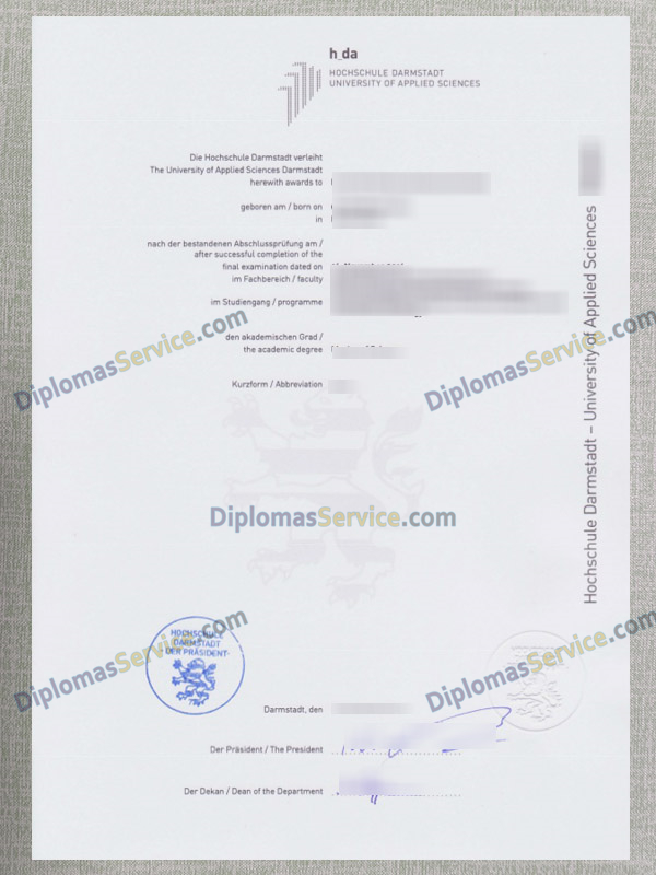 Hochschule Darmstadt urkunde, Hochschule Darmstadt degree,