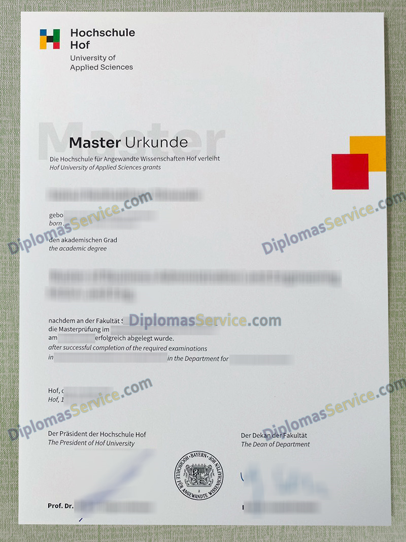 Hochschule Hof urkunde, Hochschule Hof degree,