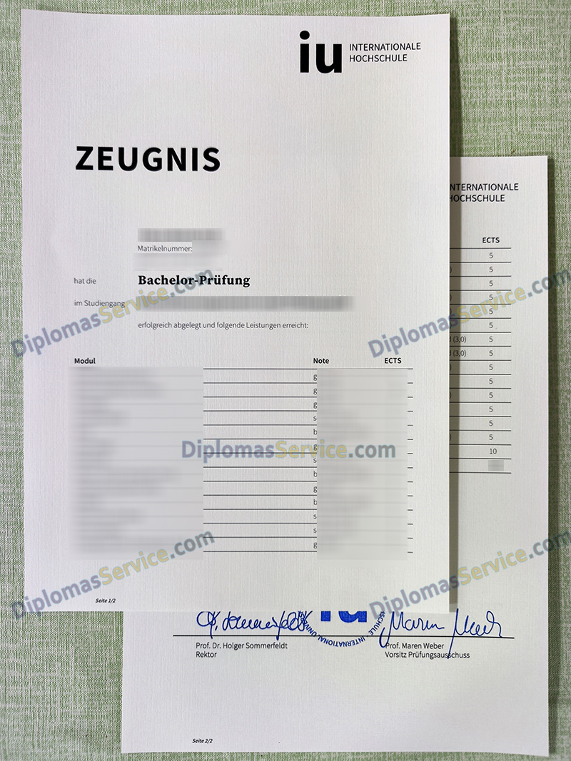 IU Internationale Hochschule zeugnis, IU Internationale Hochschule transcript,