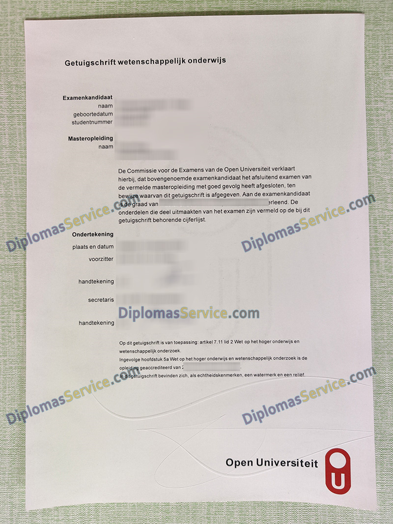 Open Universiteit getuigschrift, Open Universiteit diploma,