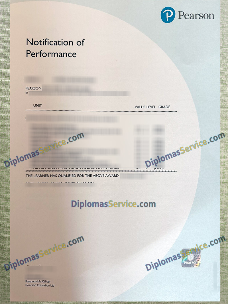 Pearson Notification of Performance, Pearson transcript,