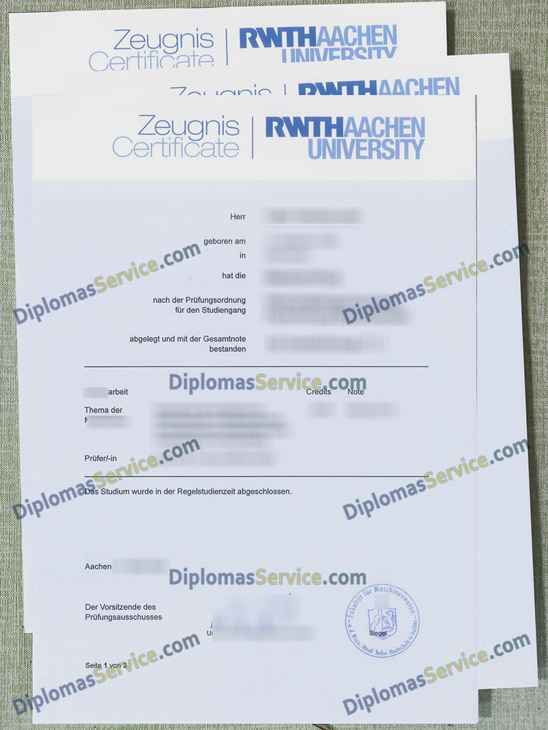 RWTH Aachen zeugnis, RWTH Aachen University transcript,