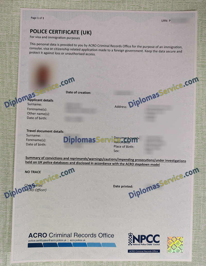UK Police Certificate, ACRO certificate,