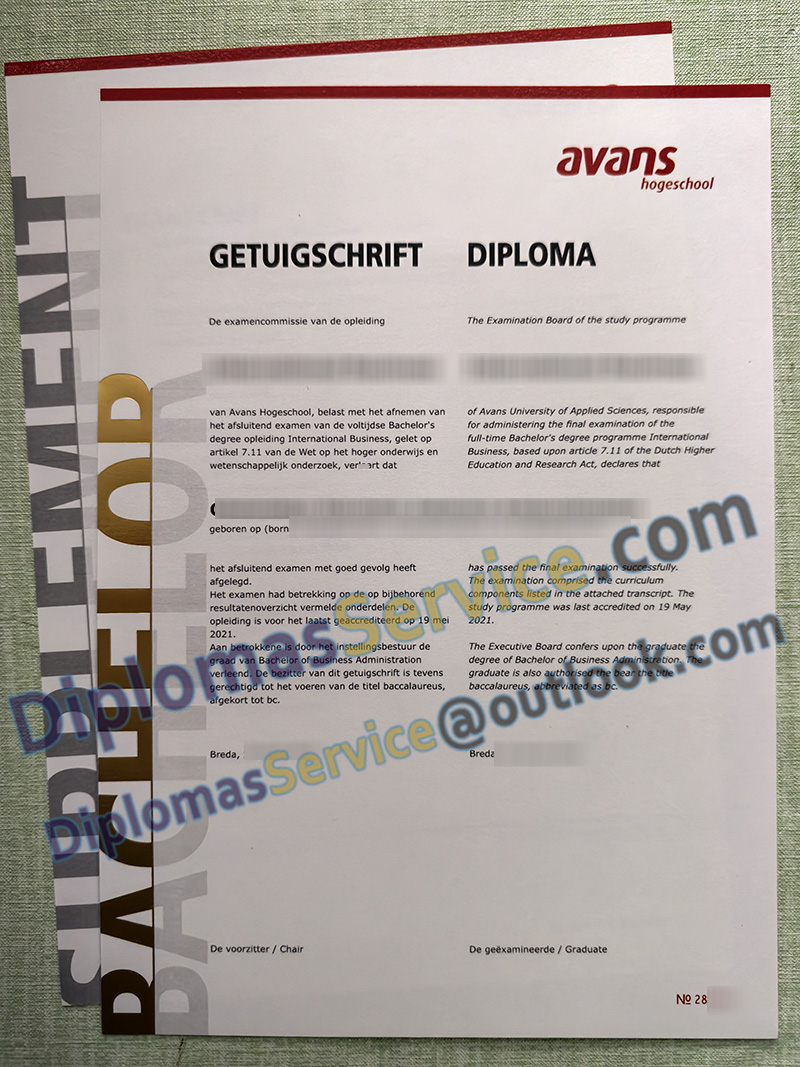 Avans Hogeschool diploma, Avans Hogeschool getuigschrift,