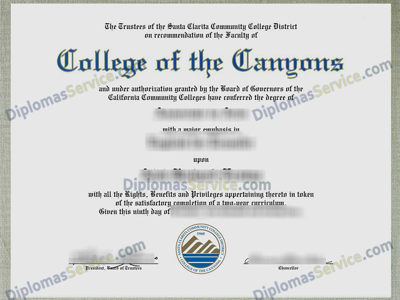 College of the Canyons diploma, College of the Canyons certificate,