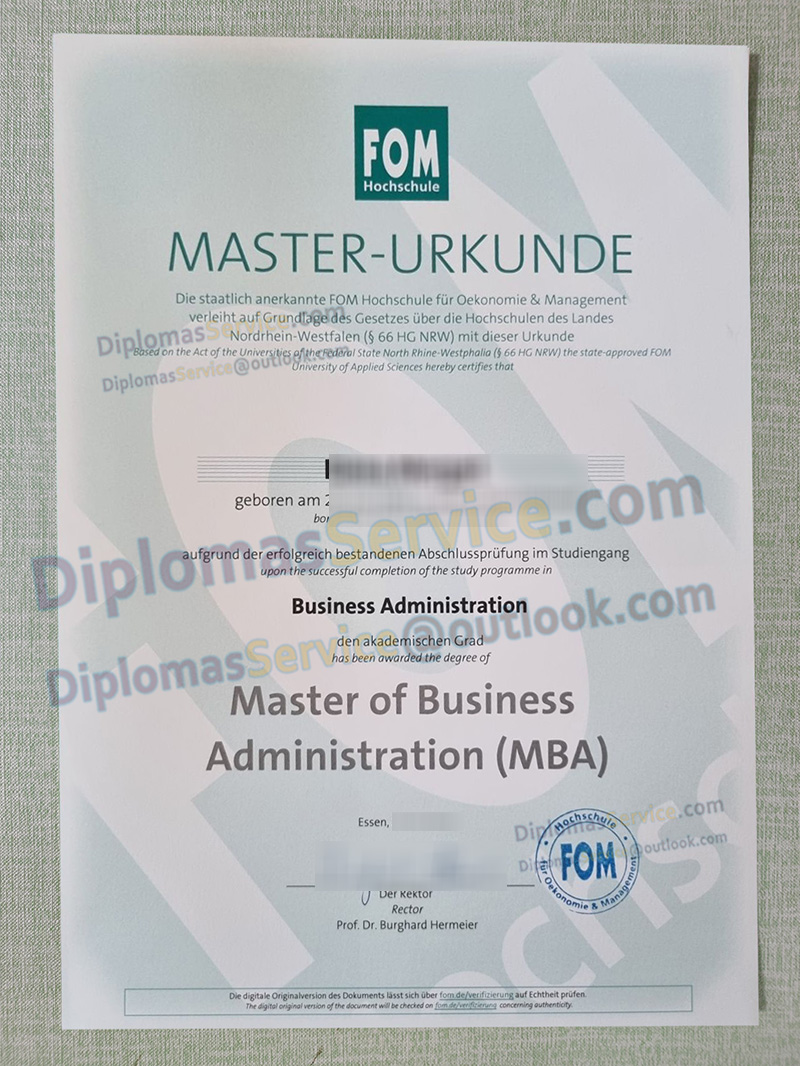 FOM Hochschule MBA urkunde, Deutschland MBA Urkunde,