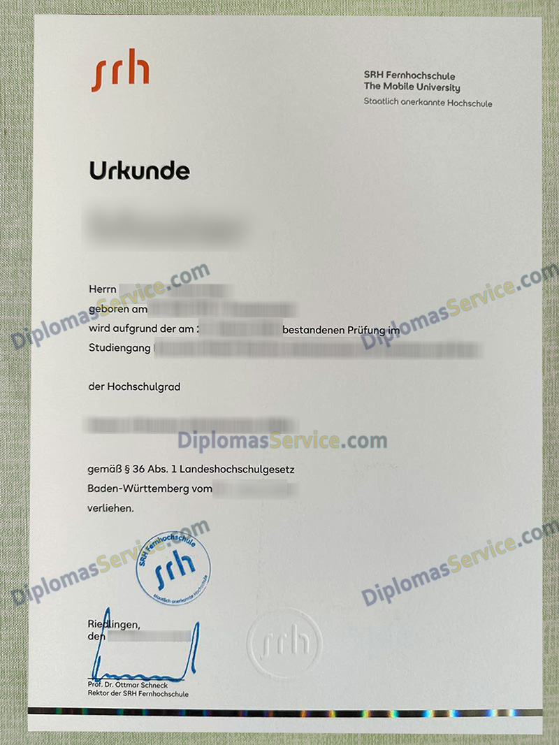 SRH Fernhochschule urkunde, SRH Fernhochschule degree,