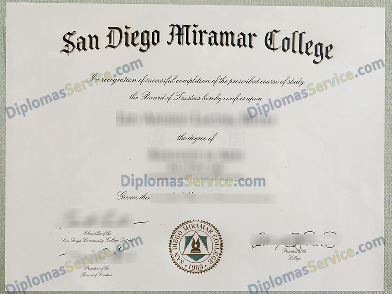 San Diego Miramar College diploma, San Diego Miramar College certificate,