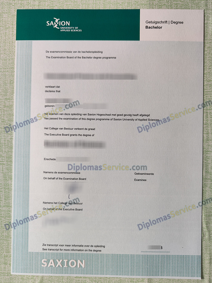 Saxion UAS getuigschrift, Saxion University of Applied Sciences degree,