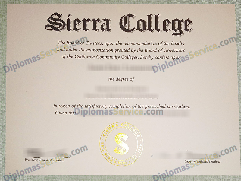 Sierra College diploma, Sierra College certificate,