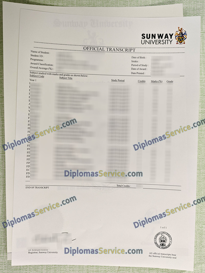 Sunway University transcript