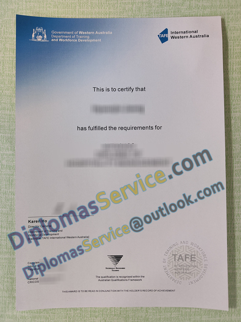 TAFE International Western Australia certificate, TAFE International Western Australia diploma,