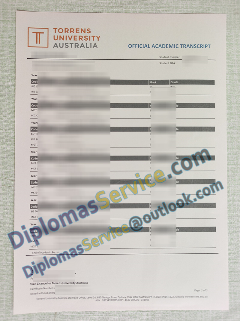 Torrens University transcript