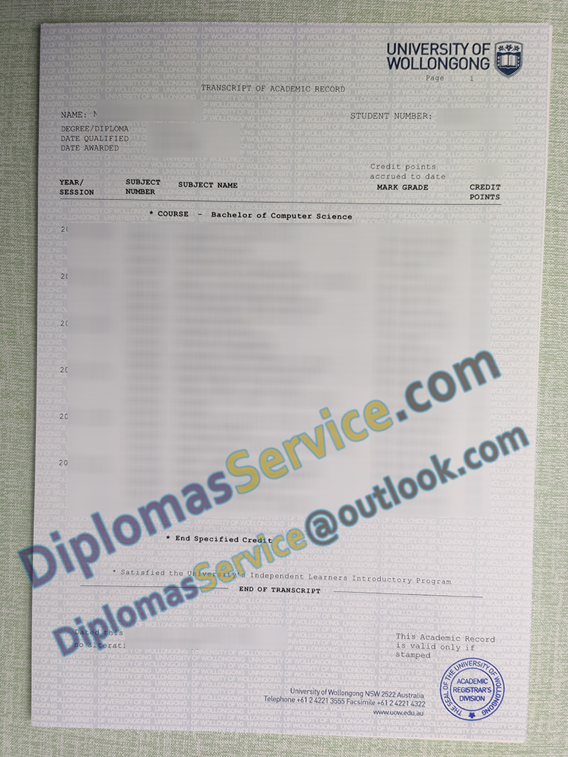 University of Wollongong transcript