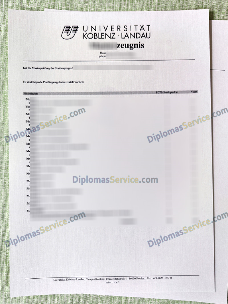 Universität Koblenz-Landau zeugnis, Universität Koblenz-Landau transcript,