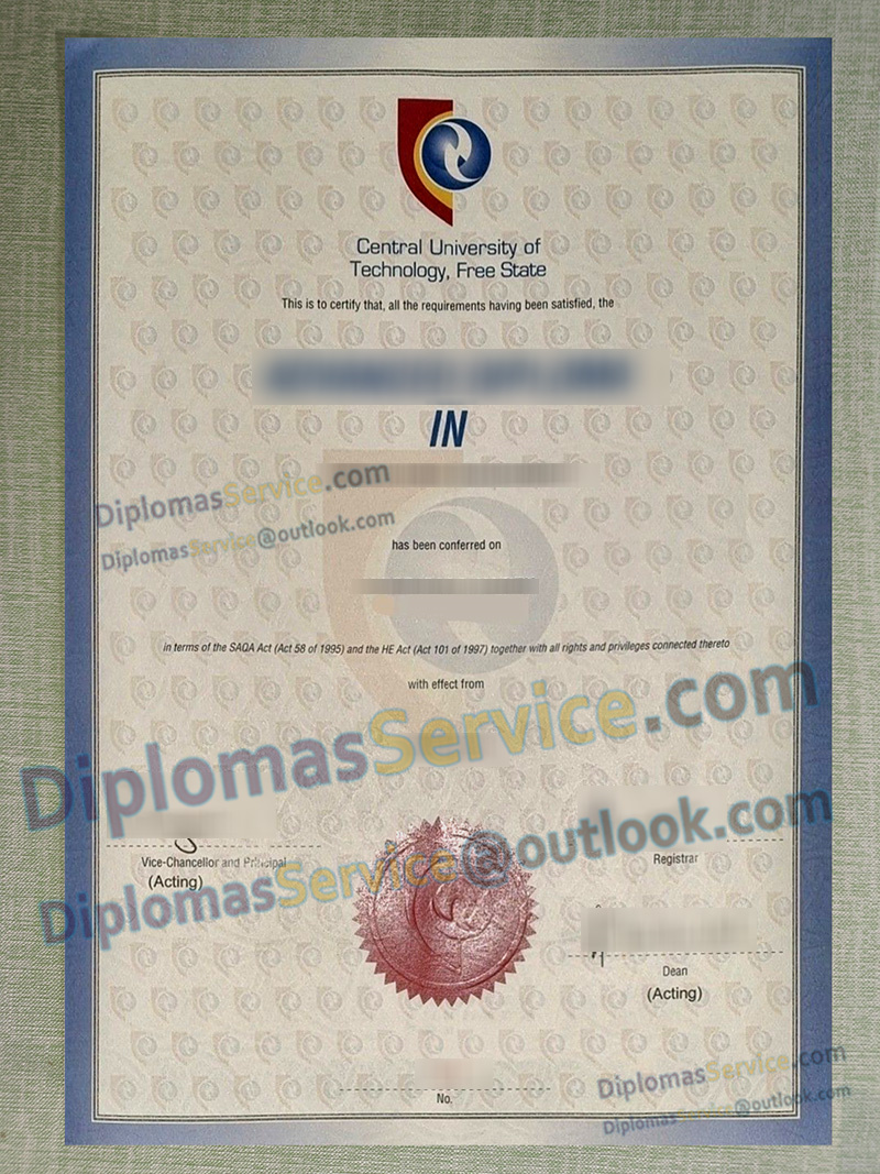 Central University of Technology certificate, Central University of Technology diploma,