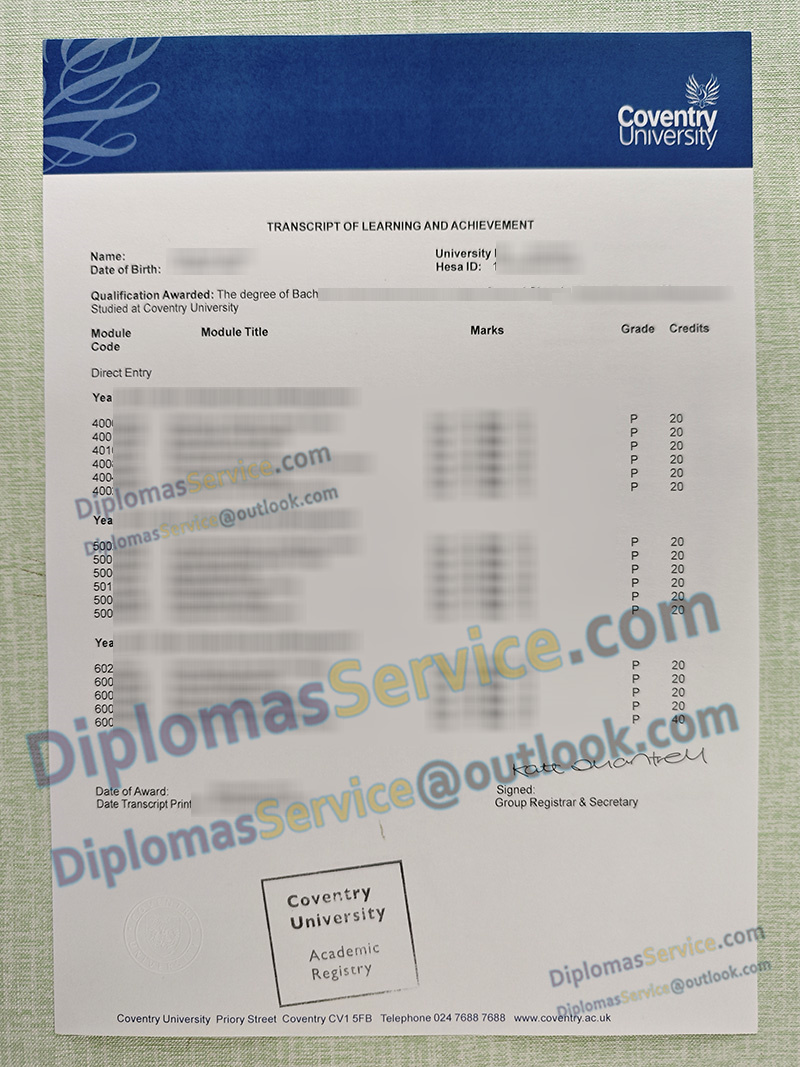 Coventry University transcript