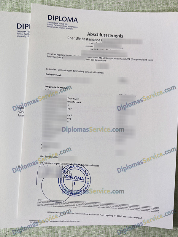 DIPLOMA Hochschule zeugnis, DIPLOMA Hochschule transcript,