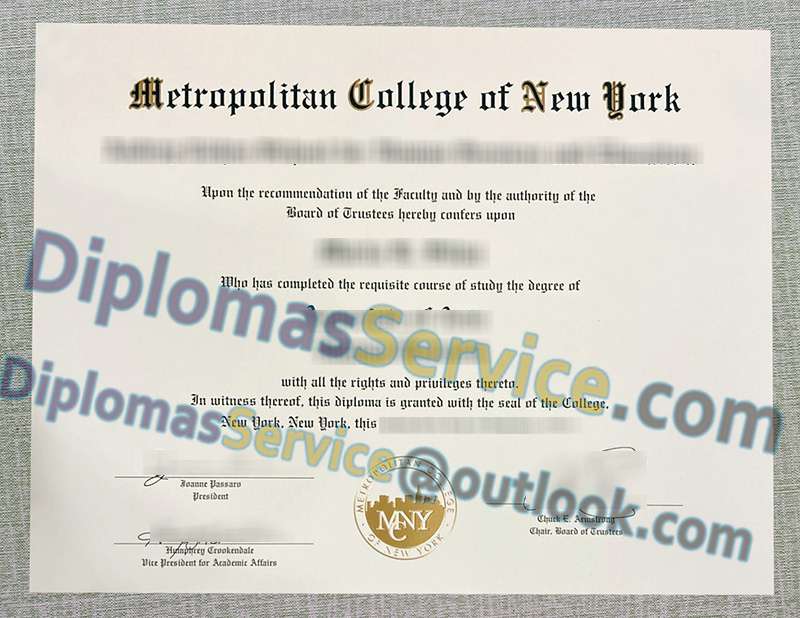 Metropolitan College of New York diploma, Metropolitan College of New York degree,