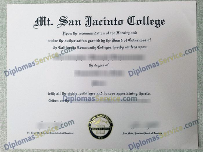 Mt San Jacinto College diploma, Mt San Jacinto College degree,