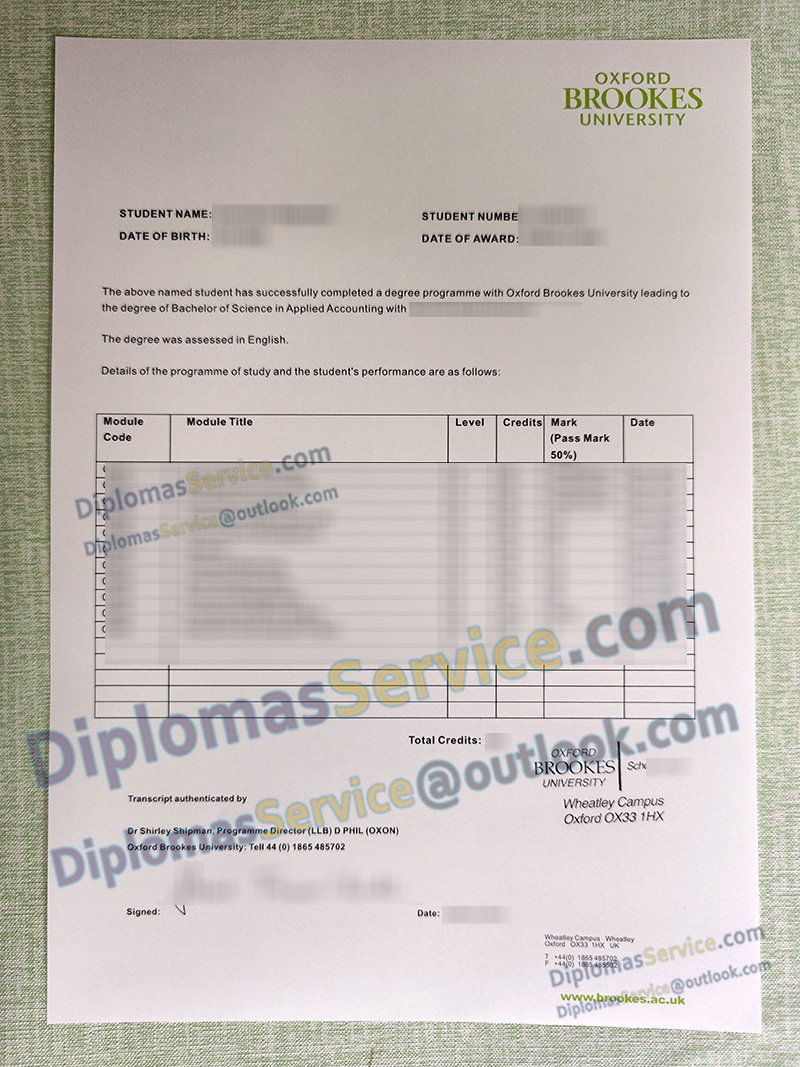 Oxford Brookes University transcript