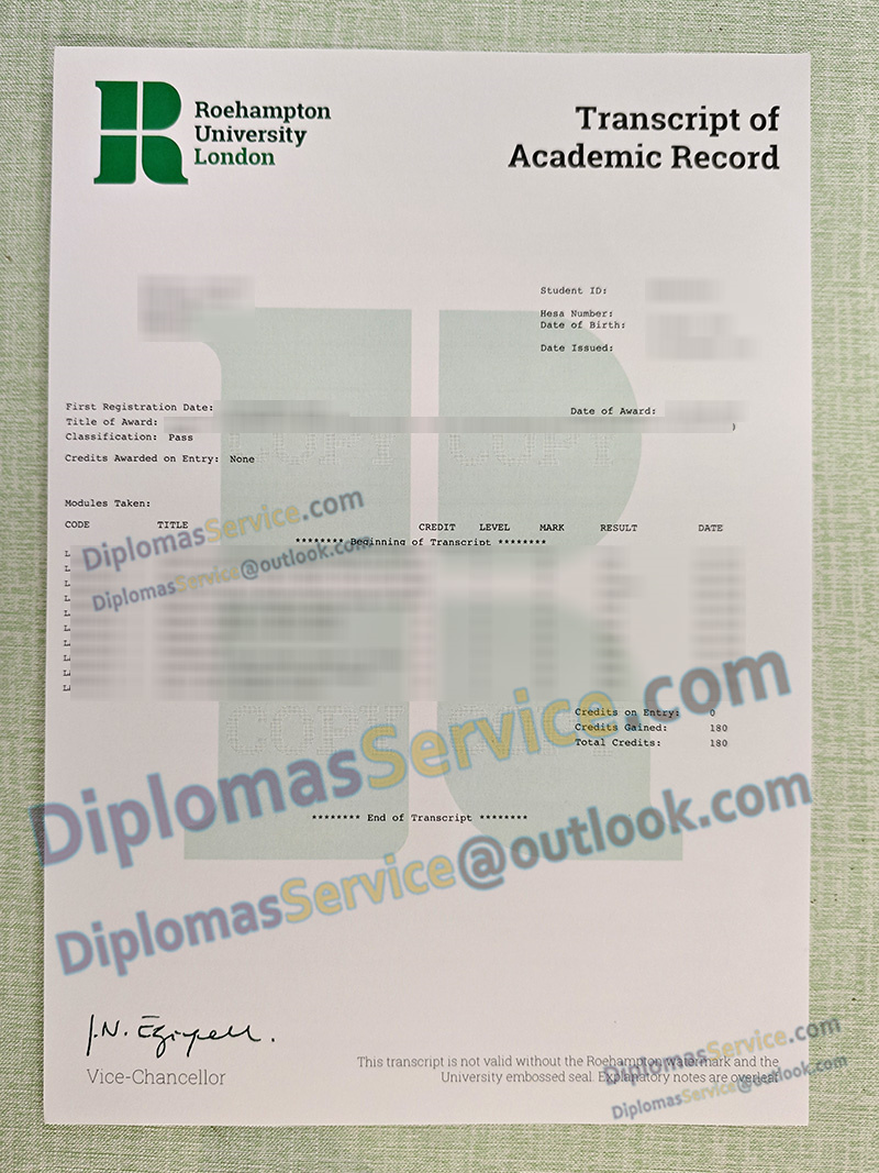 Roehampton University transcript