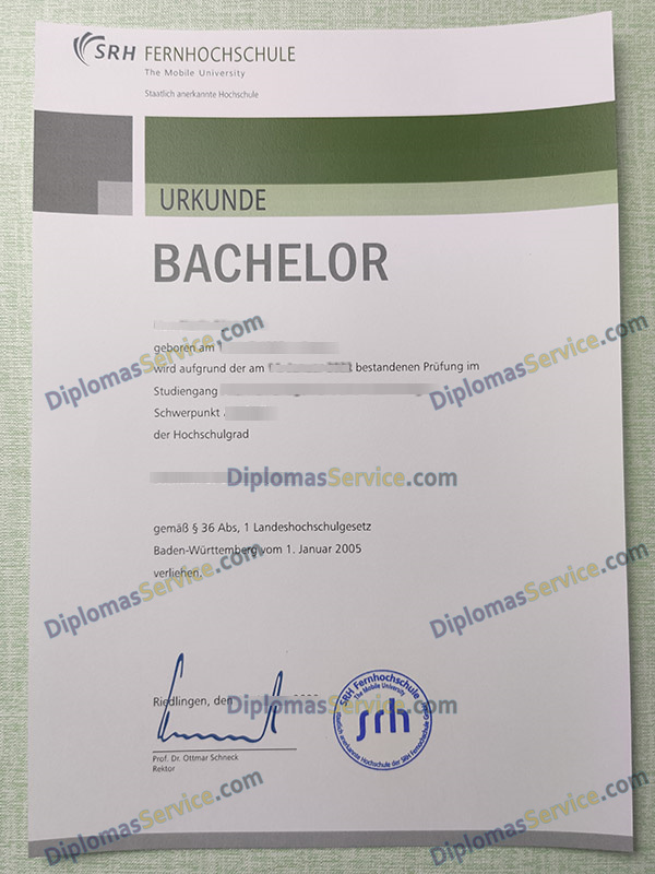 SRH Fernhochschule urkunde, SRH Fernhochschule degree,