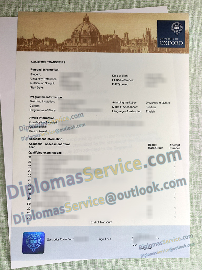 University of Oxford transcript