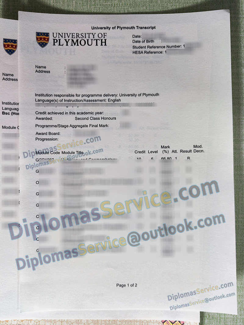 University of Plymouth transcript