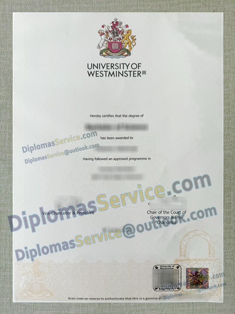 University of Westminster degree, University of Westminster certificate,