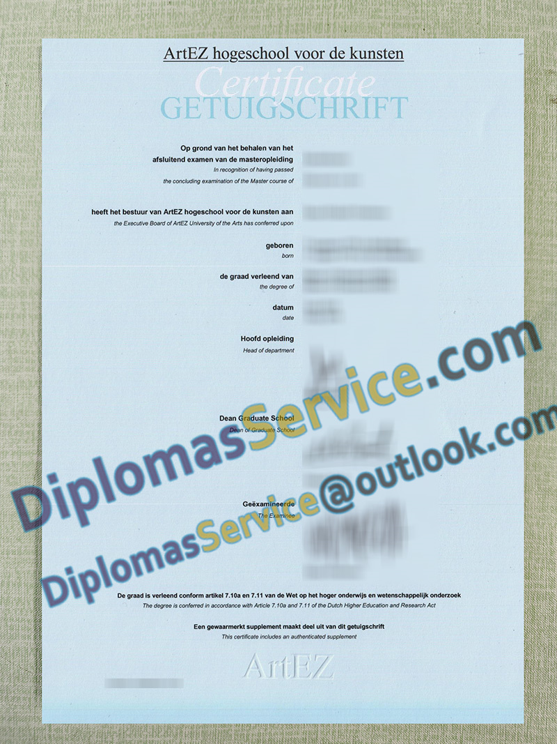 ArtEZ Hogeschool getuigschrift, ArtEZ Hogeschool diploma,
