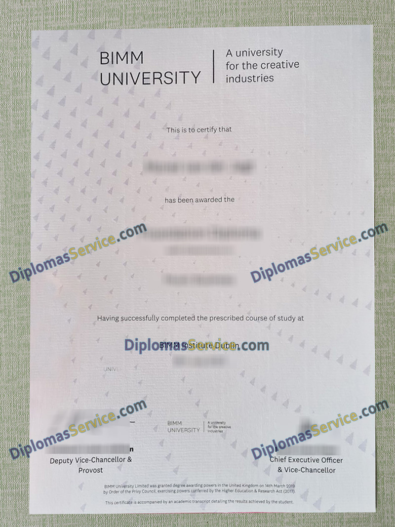 BIMM University degree, BIMM University certificate,
