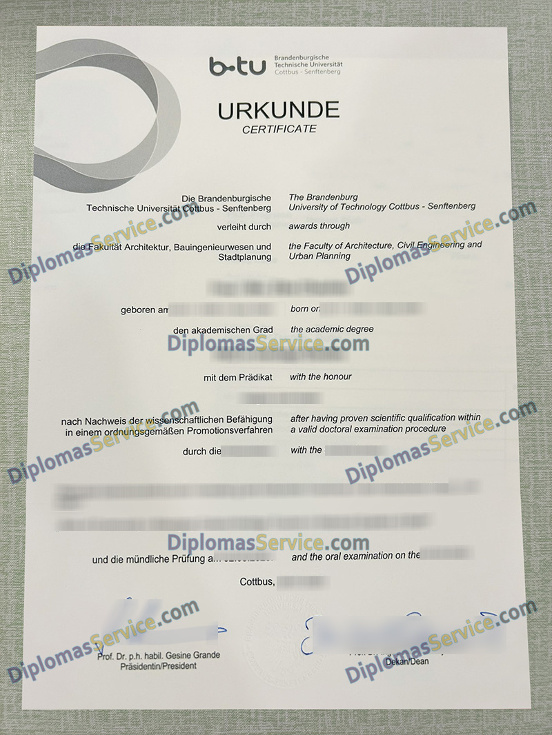 Brandenburgische Technische Universität urkunde, Brandenburgische Technische Universität  degree,