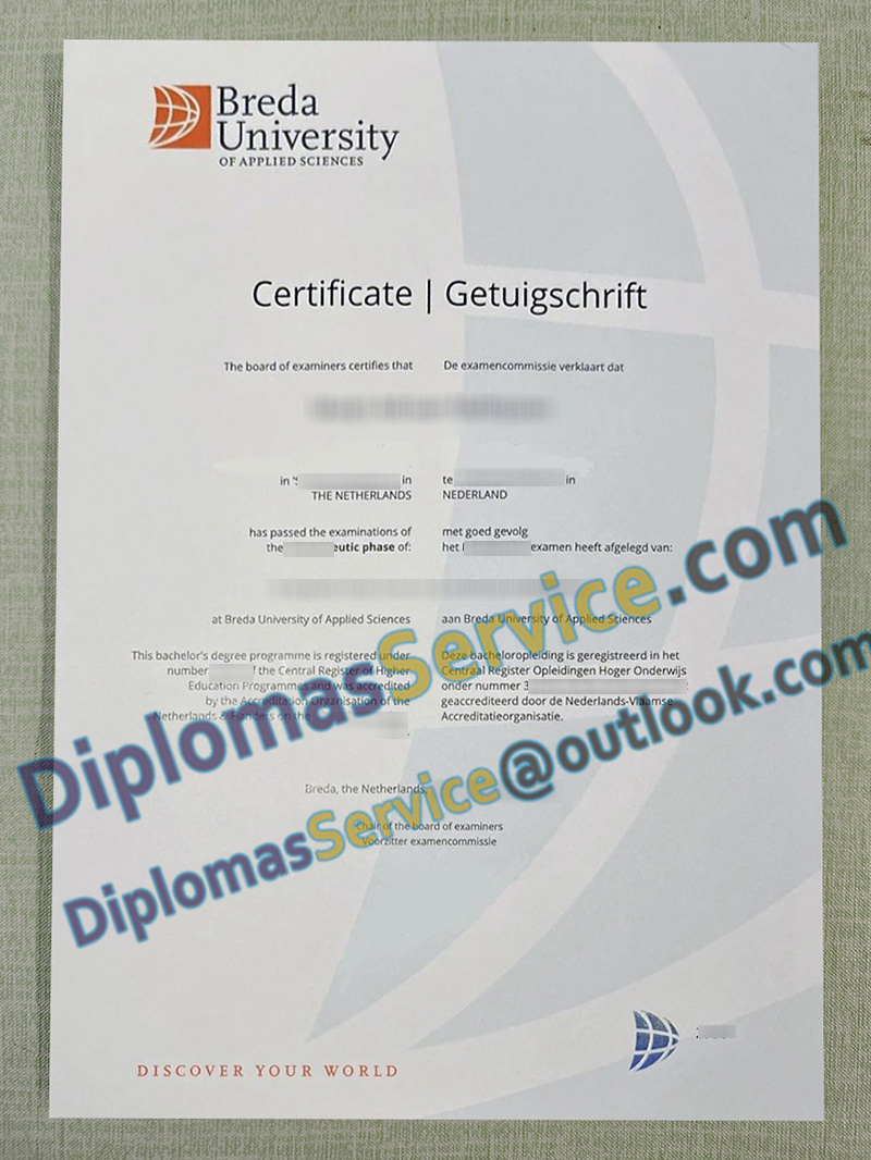 Breda University getuigschrift, Breda University of Applied Sciences certificate,