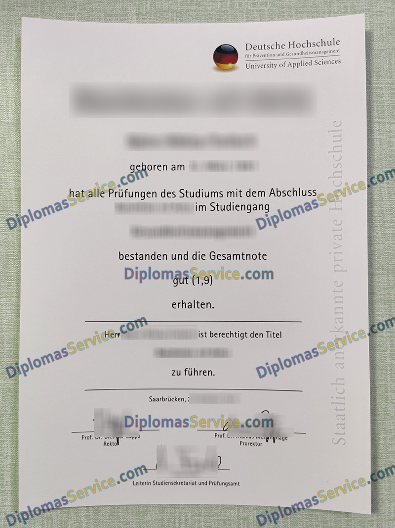 DHfPG urkunde, Deutsche Hochschule für Prävention und Gesundheitsmanagement degree,