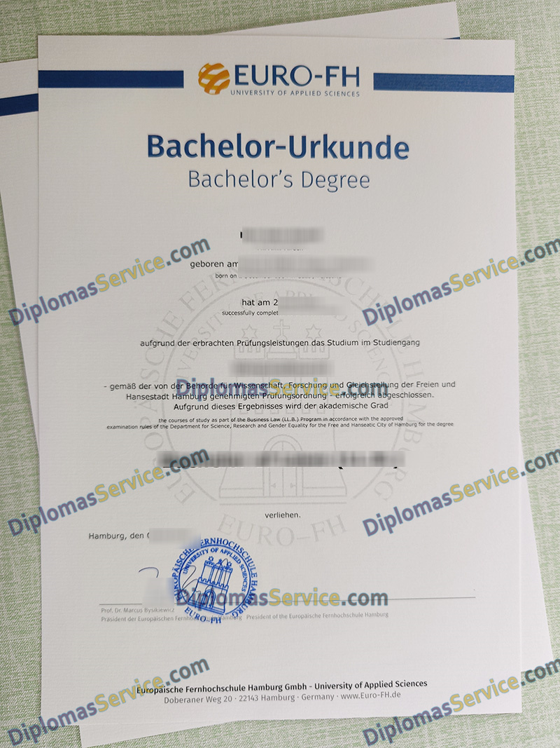 Europäische Fernhochschule Hamburg urkunde, EURO-FH degree,
