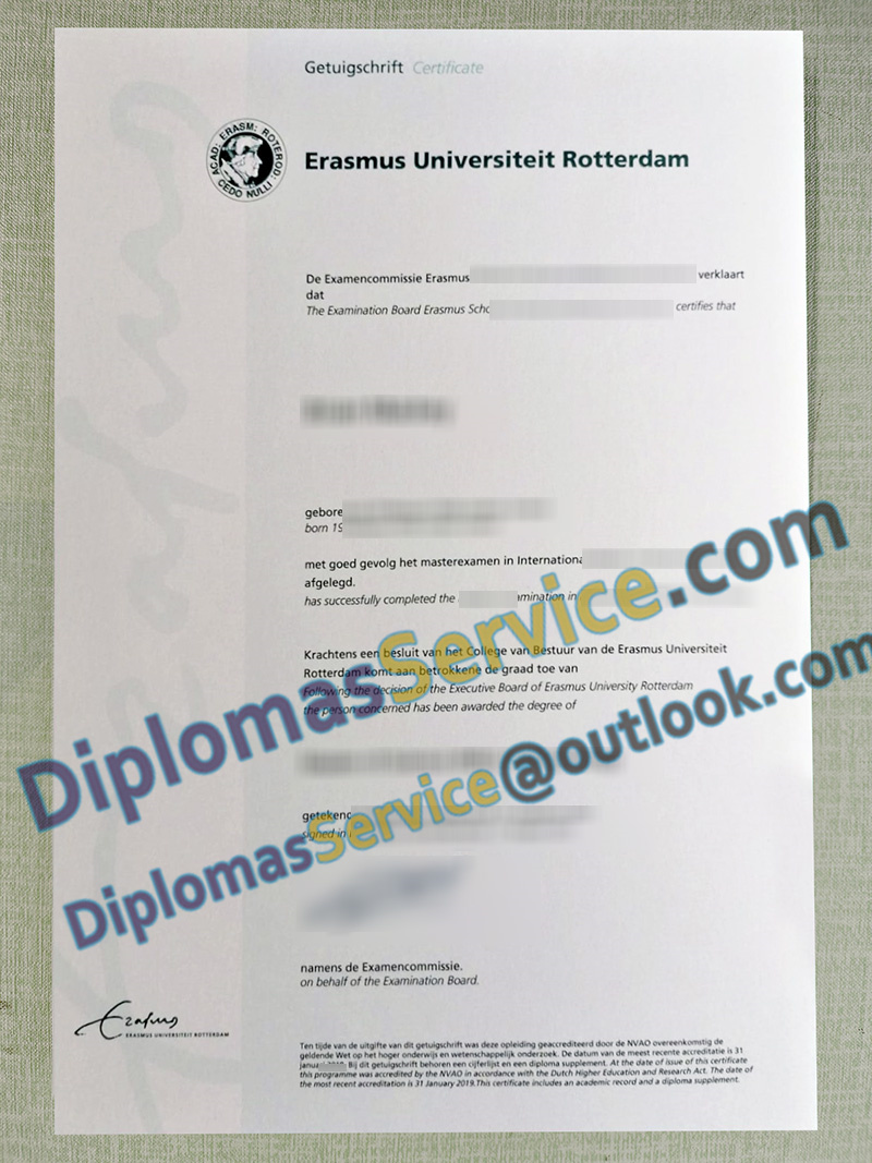 Erasmus Universiteit Rotterdam getuigschrift, Erasmus Universiteit Rotterdam degree,