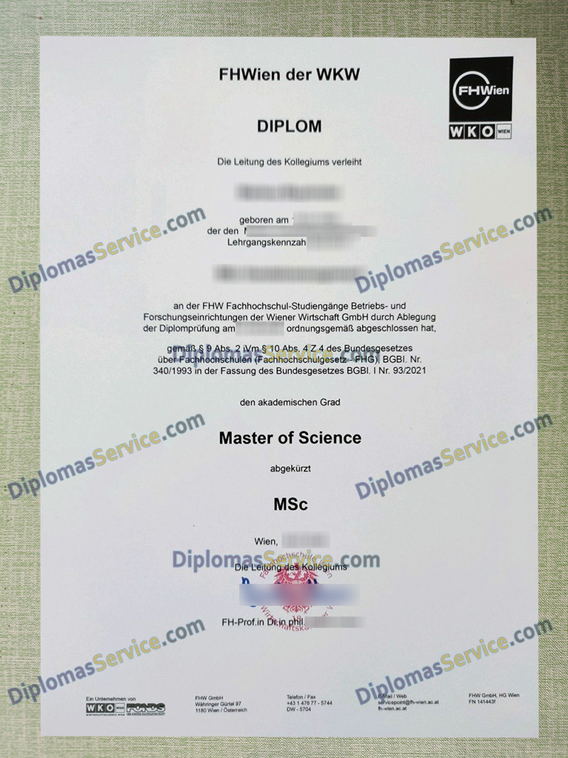 FHWien der WKW diplom, FHWien der WKW degree,