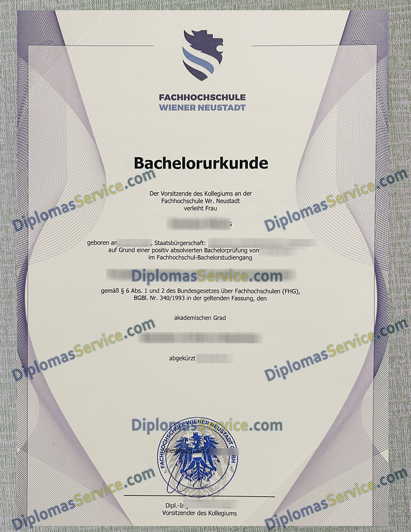 Fachhochschule Wiener Neustadt urkunde, Fachhochschule Wiener Neustadt degree,
